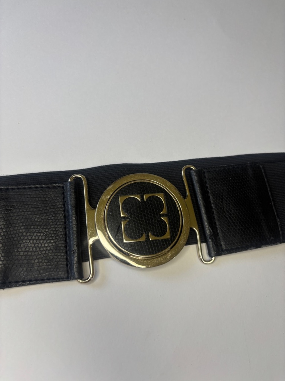 Liz Claiborne Black Belt with Gold Round Logo Buckle